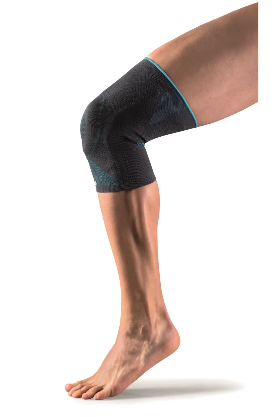 Mobilis GenuActive Pad Kniebandage, Seitenansicht – Pelotte, Spiralfedern, atmungsaktives 3D-Gestrick