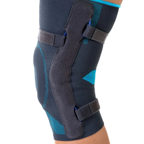 Mobilis GenuActive Stab Kniebandage, Seitenansicht – seitliche Gelenkschienen, Pelotte, 3 Klettverschlüsse, atmungsaktives 3D-Gestrick