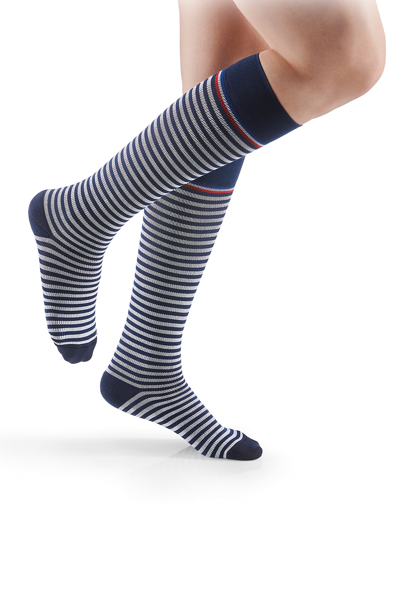 Sigvaris Highlight mariniere for women Kniestrümpfe navy/weiß Seitenansicht – weiches Material