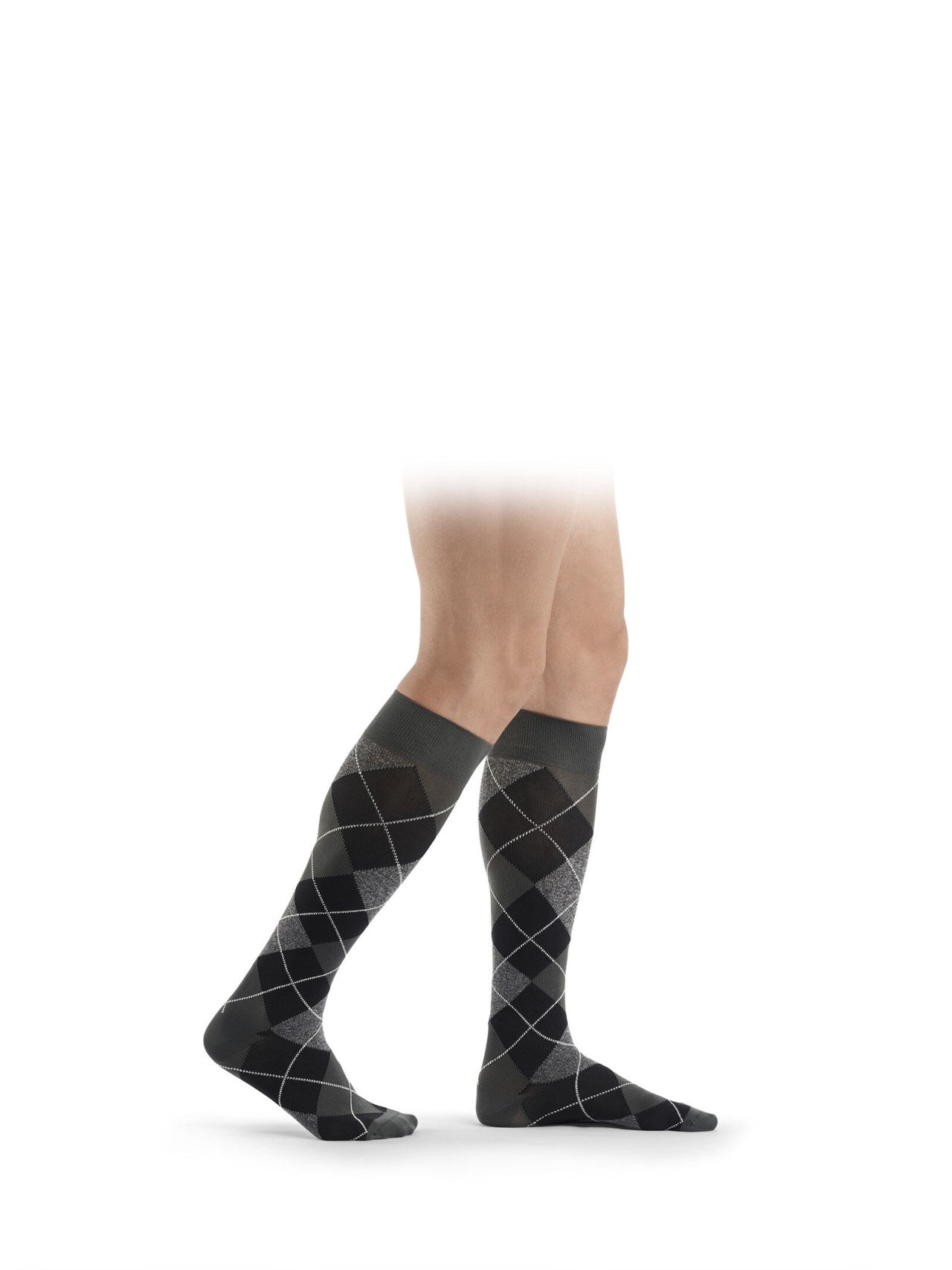 Sigvaris Microfiber Shades for men Kniestrümpfe graphite mit Rauten Seitenansicht – atmungsaktiv