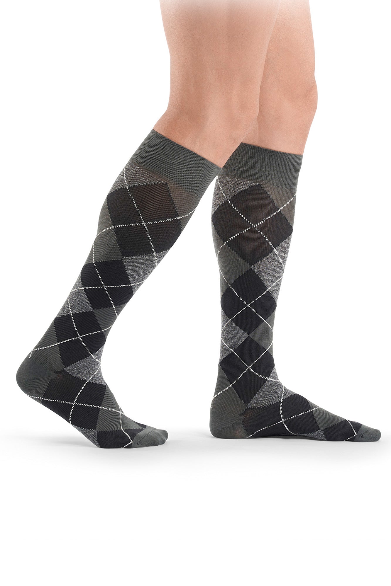 Sigvaris Microfiber Shades for men Kniestrümpfe graphite mit Rauten Seitenansicht – atmungsaktiv