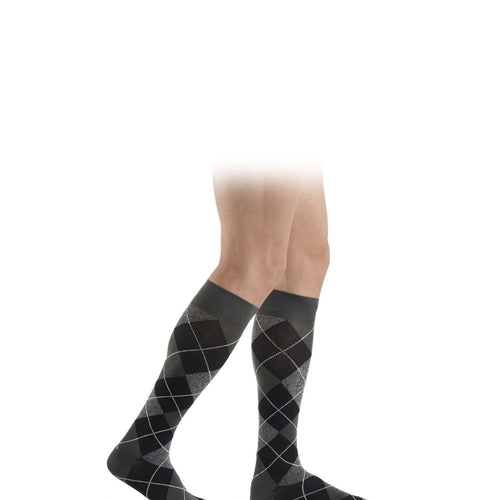 Sigvaris Microfiber Shades for men Kniestrümpfe graphite mit Rauten Seitenansicht – atmungsaktiv