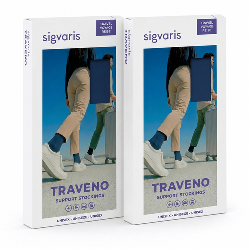 TRAVENO Reisestrümpfe light blue/black Doppelpack