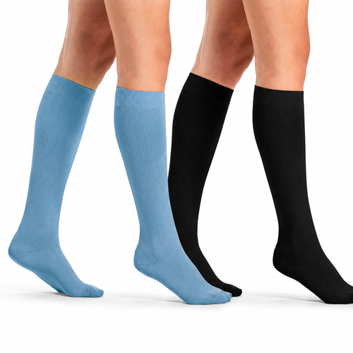 TRAVENO Reisestrümpfe light blue/black Doppelpack