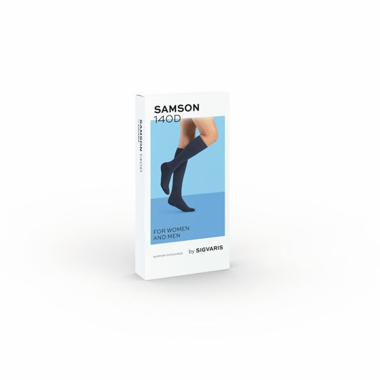 Produktverpackung Sigvaris Samson – Stützstrümpfe als Kniestrümpfe, Packshot.
