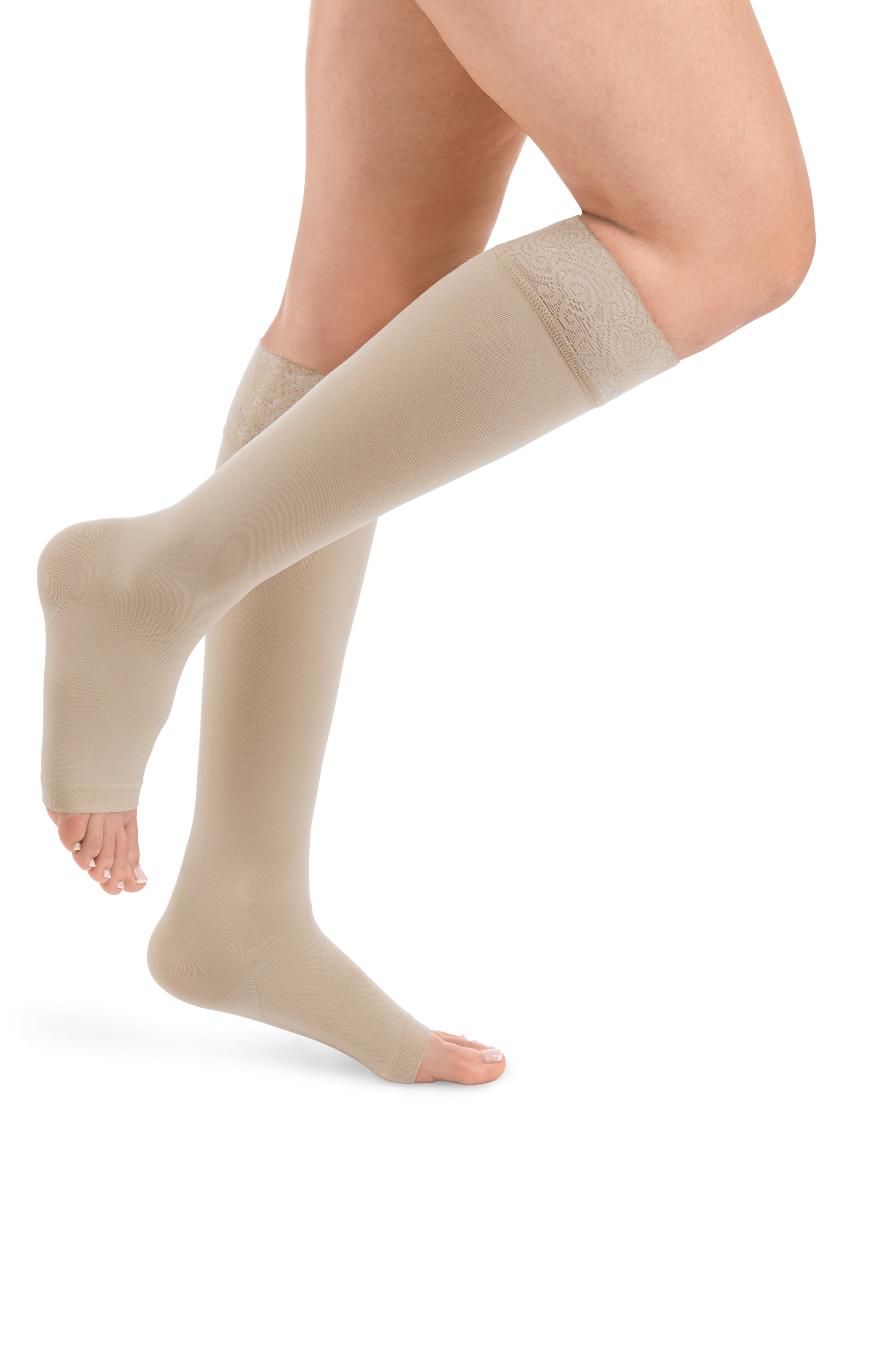 Style SEMITRANSPARENT Kniestrümpfe offene Fussspitze