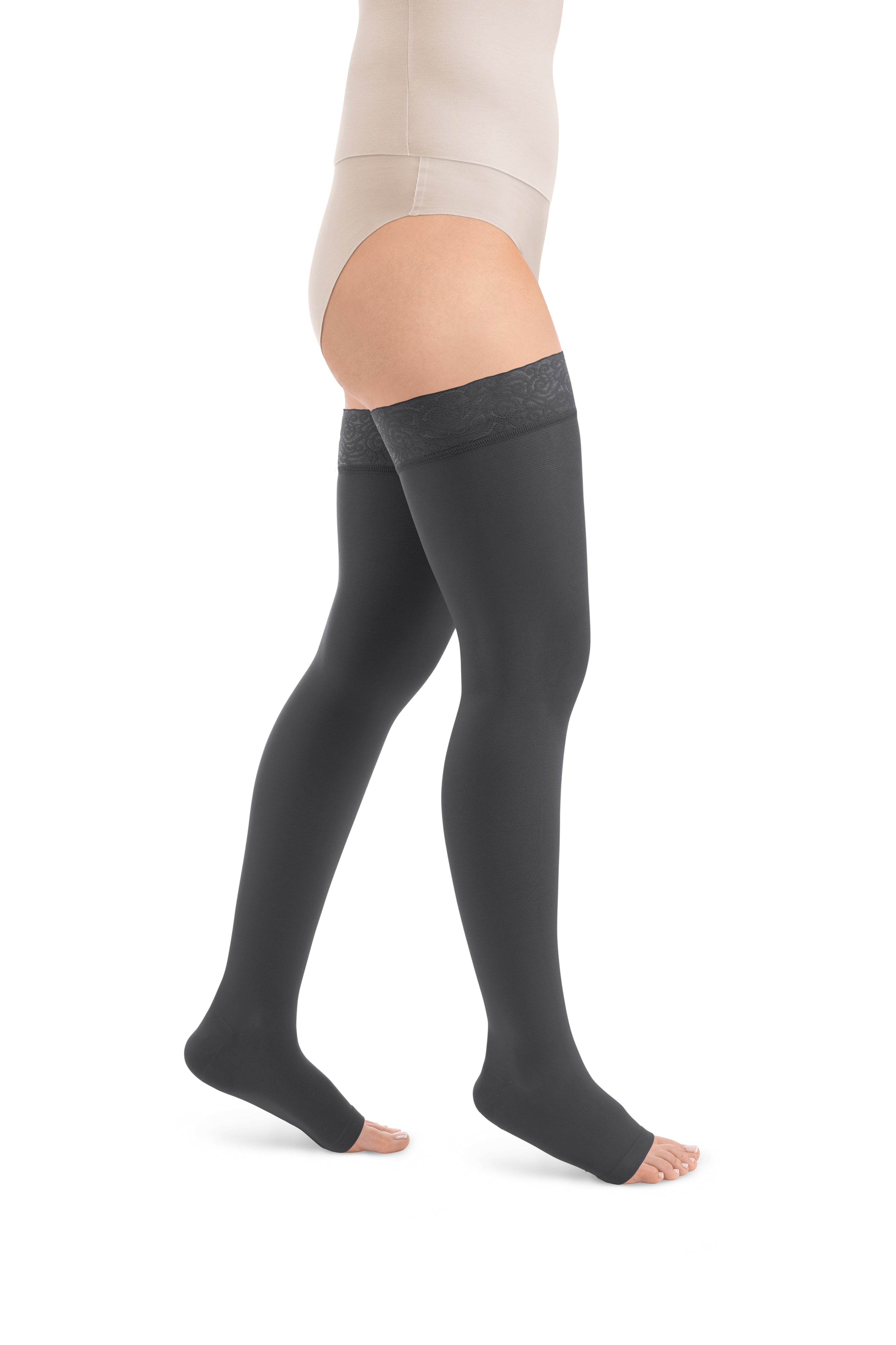 Style SEMITRANSPARENT Schenkelstrümpfe offene Fussspitze