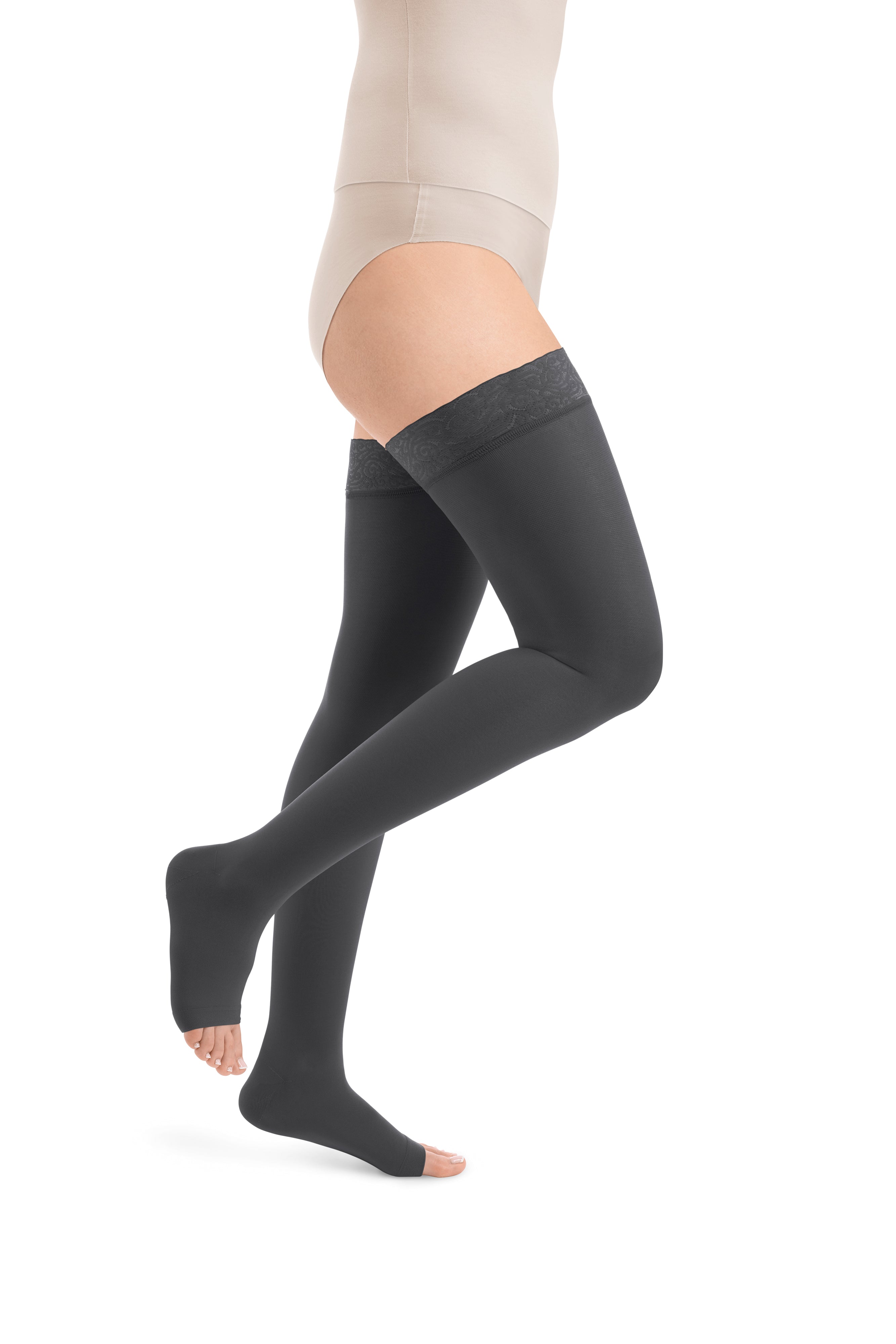 Style SEMITRANSPARENT Schenkelstrümpfe offene Fussspitze