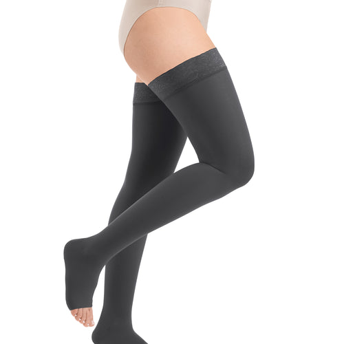 Style SEMITRANSPARENT Schenkelstrümpfe offene Fussspitze