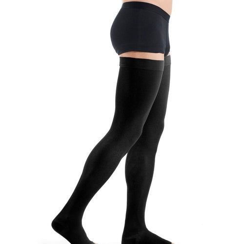 Sigvaris Essential THERMOREGULATING Schenkelstrümpfe schwarz, blickdichte Ripp-Struktur - position 2