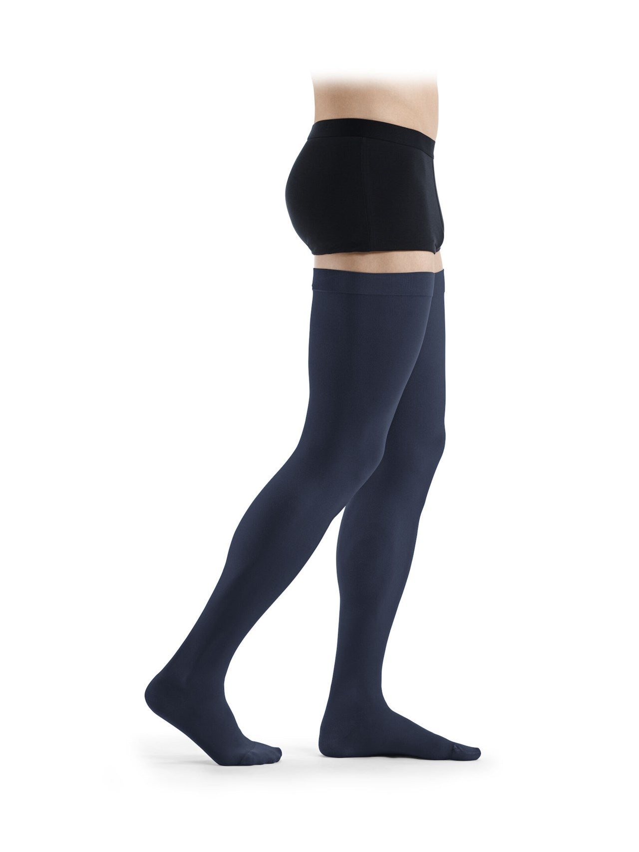 Sigvaris Essential COMFORTABLE Schenkelstrumpf in marineblau, blickdicht und weich - position 1