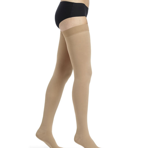 Sigvaris Essential CLASSICAL Einbeinhose in savanne beige, seitliche Ansicht - position 1