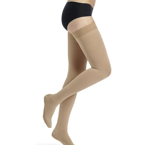 Dynaven CLASSIC Schenkelstrümpfe karamell hellbraun, seitliche Ansicht - position 1