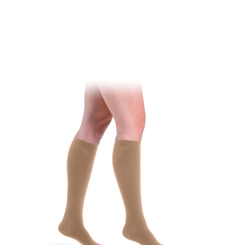 Sigvaris Essential COMFORTABLE Kniestrümpfe hellbraun weiche, blickdichte Kompression - position 1