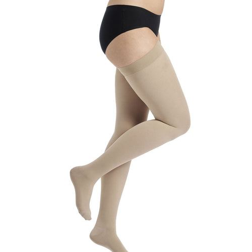 Sigvaris Essential THERMOREGULATING Schenkelstrümpfe natur, dezent blickdichte Ripp‑Struktur - position 4